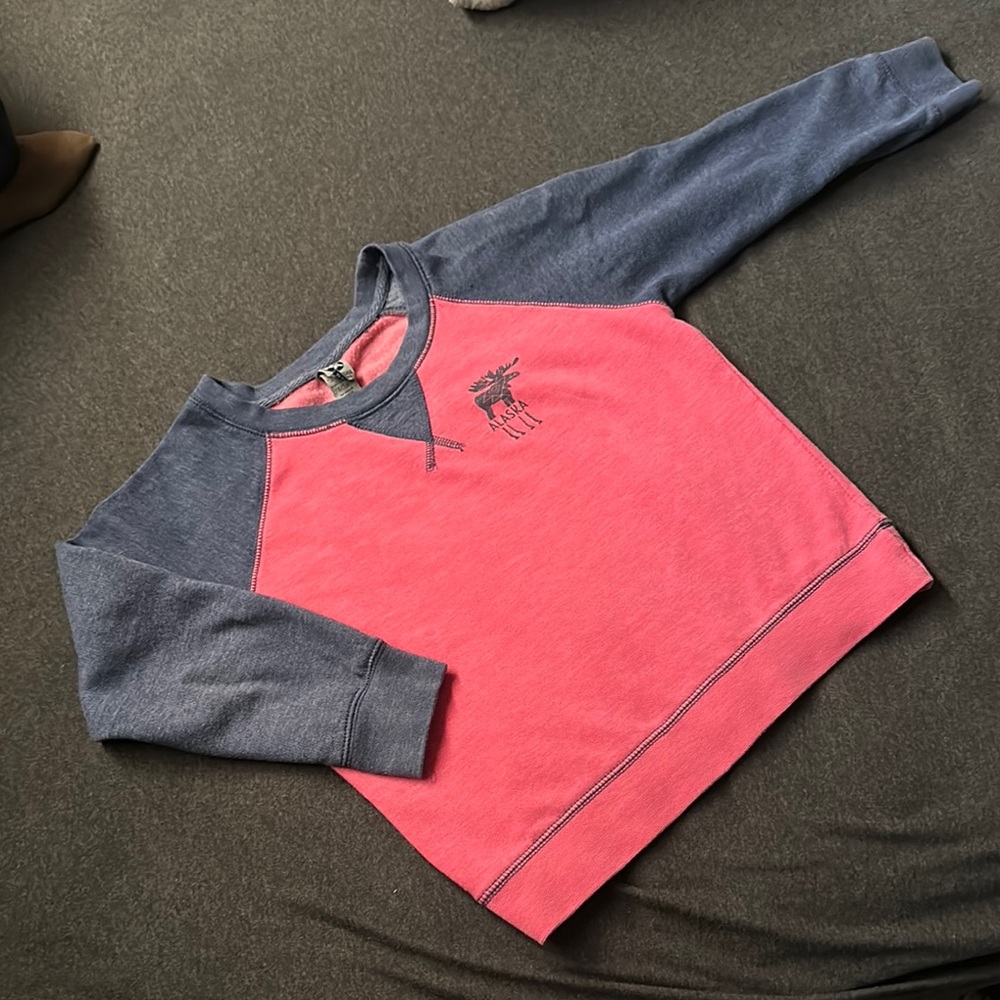 New Agenda By Perrin Fleece Raglan Pink/ Blue Kids Sweatshirt Size 7/8 GUC